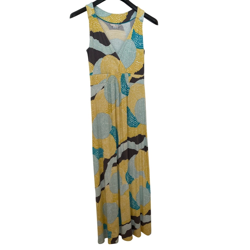 Boden Yellow Teal Gray Geometric Y2K Abstract Print Maxi Dress UK10 US6 Cruise